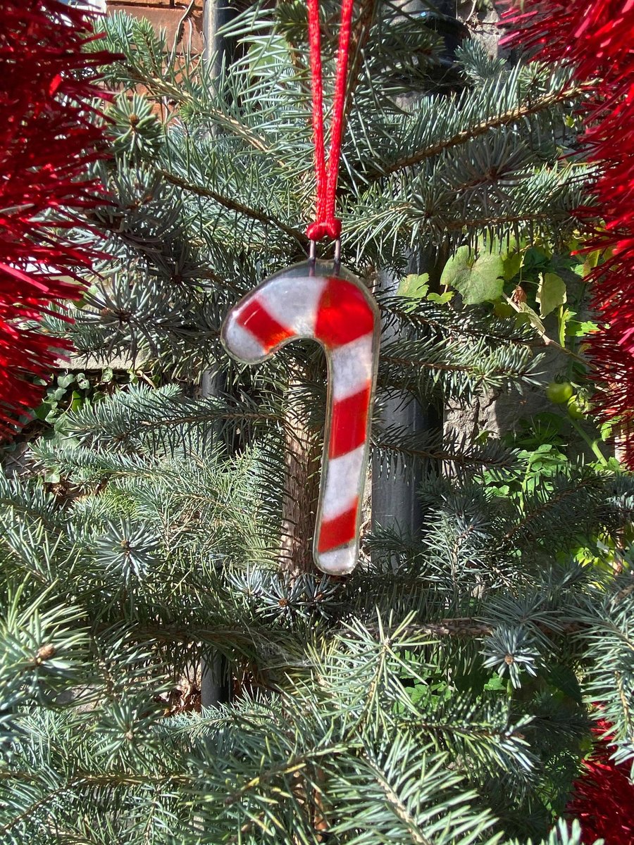 Fused Glass Christmas Candy Cain Hanging Decoration