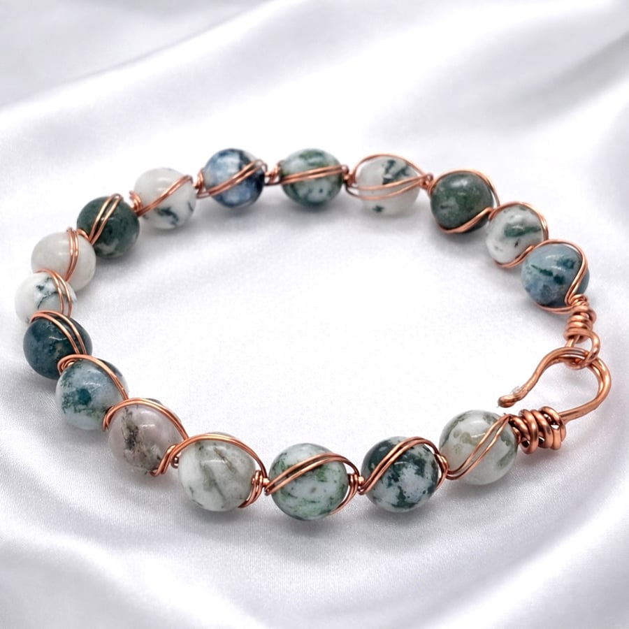 Wire Wrapped Tree Agate Bangle