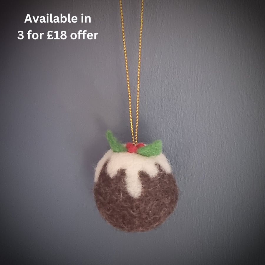 Needle Felted Christmas Pudding Ornament: Handmade Tree Bauble
