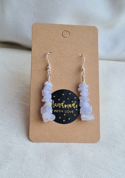 Gorgeous Blue Lace Agate Chip Bead Earrings - Sterling Silver - 5cm length