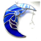 Moon Star Stained Glass Suncatcher Blue