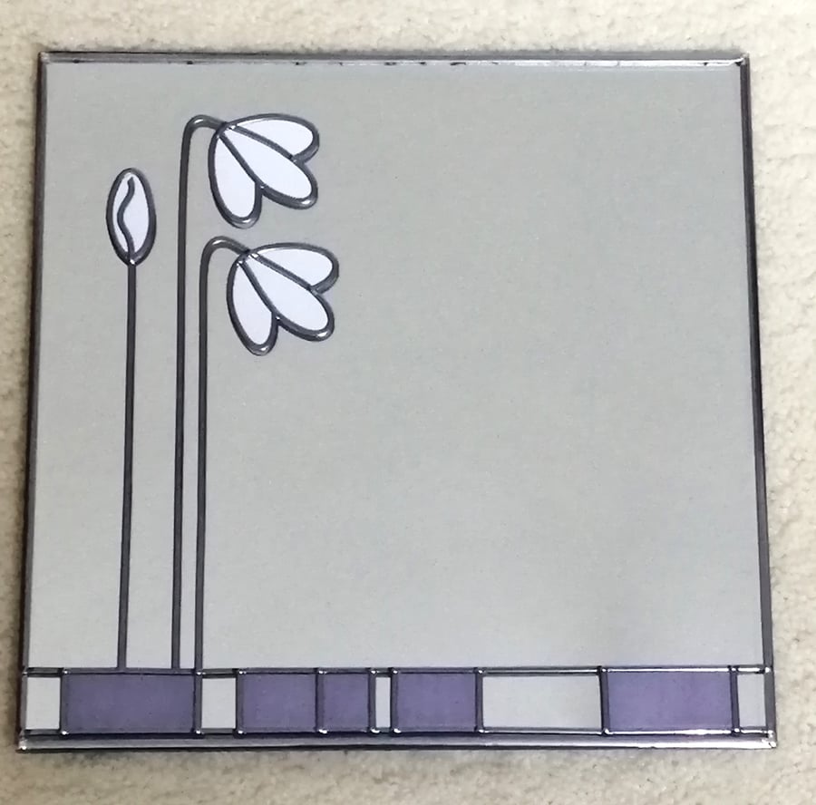 Chic Snowdrop Stained Glass Effect Wall Mirror. Hand leaded Art Nouveau Design