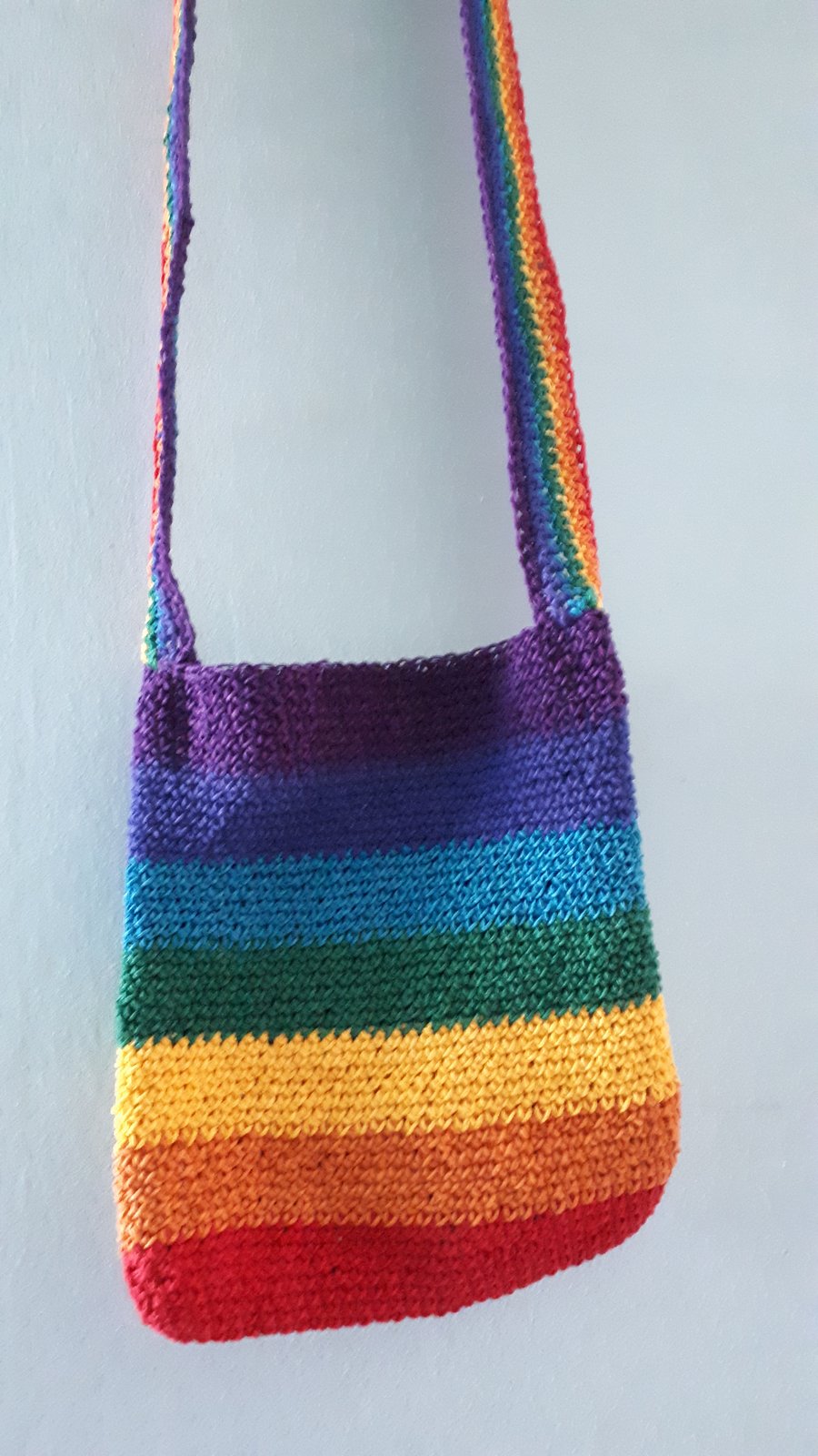 Rainbow striped Hemp fibre yarn cord crocheted shoulder strap handbag 