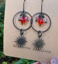 Antique Finish Crystal Dangle Earrings With Crystals in Hyacinth Orange and Pink - Image 2