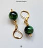 Green Tigers Eye Huggie Gold Plate Earrings - Image 3