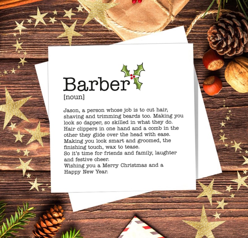 Barber Definition Christmas Card - personalised, blank inside
