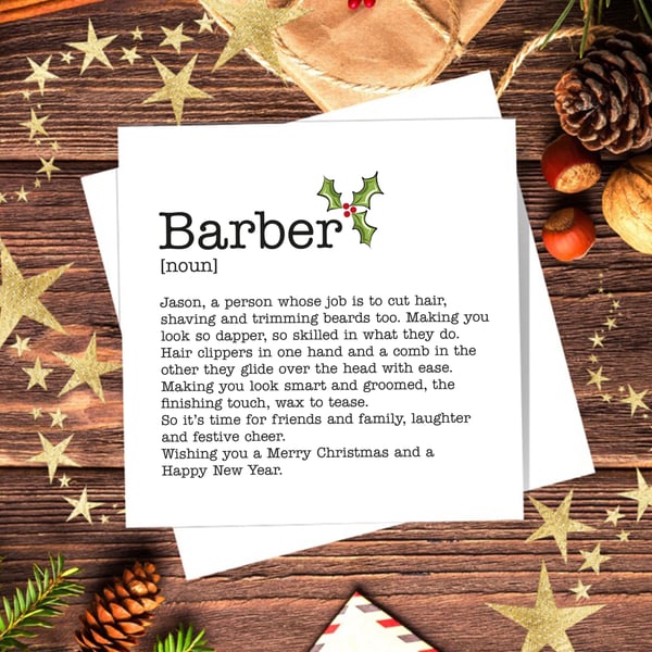 Barber Definition Christmas Card - personalised, blank inside