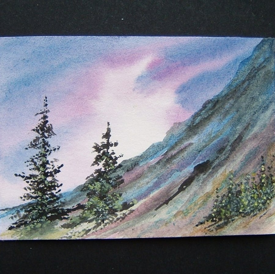 art painting aceo mountain landscape watercolour ref 77