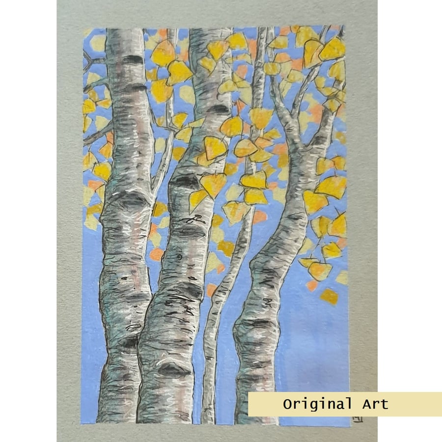 Birch in Autumn, a landscape artwork, original art, tree wall art, landscape