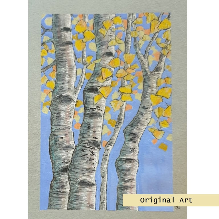 Birch in Autumn, a landscape artwork, original art, tree wall art, landscape
