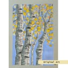 Birch in Autumn, a landscape artwork, original art, tree wall art, landscape