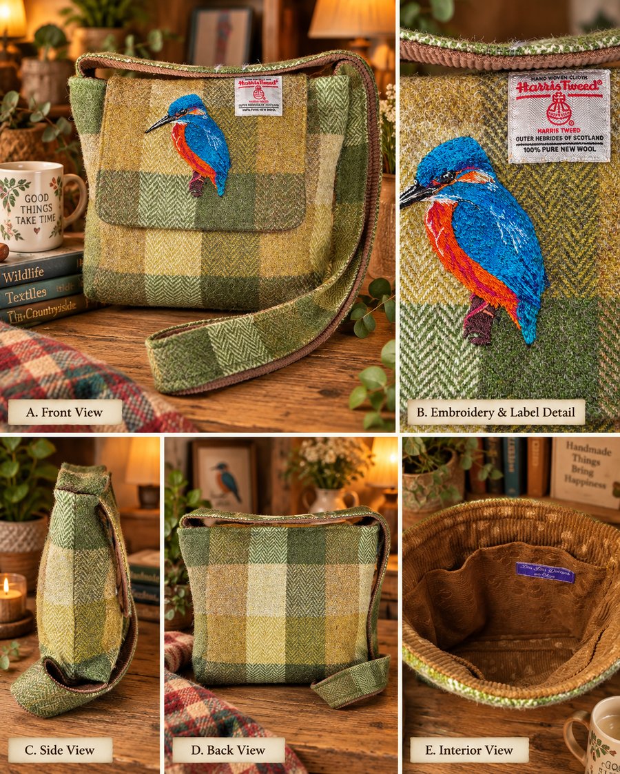 Harris Tweed Crossbody Bag woth Kingfisher