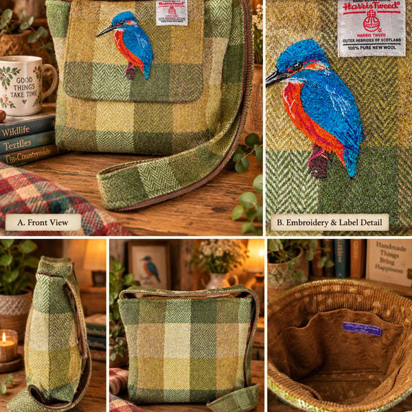 Harris Tweed Crossbody Bag woth Kingfisher