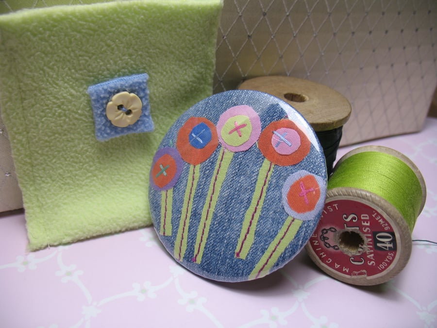 SALE - Denim flowers mirror