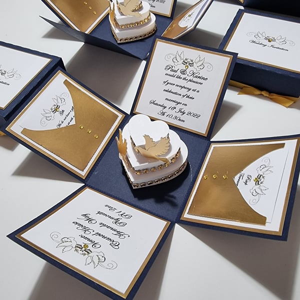 Navy Blue & Gold Exploding Wedding Invitation Boxes- Invitations - Luxury Invite