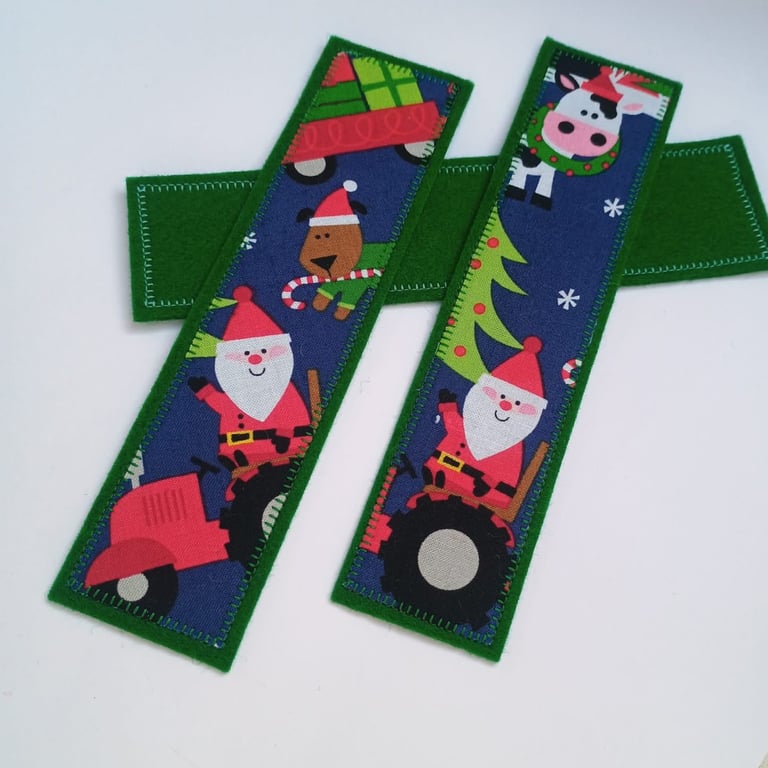 Christmas Santa Farm Bookmark - fabric and wool felt 