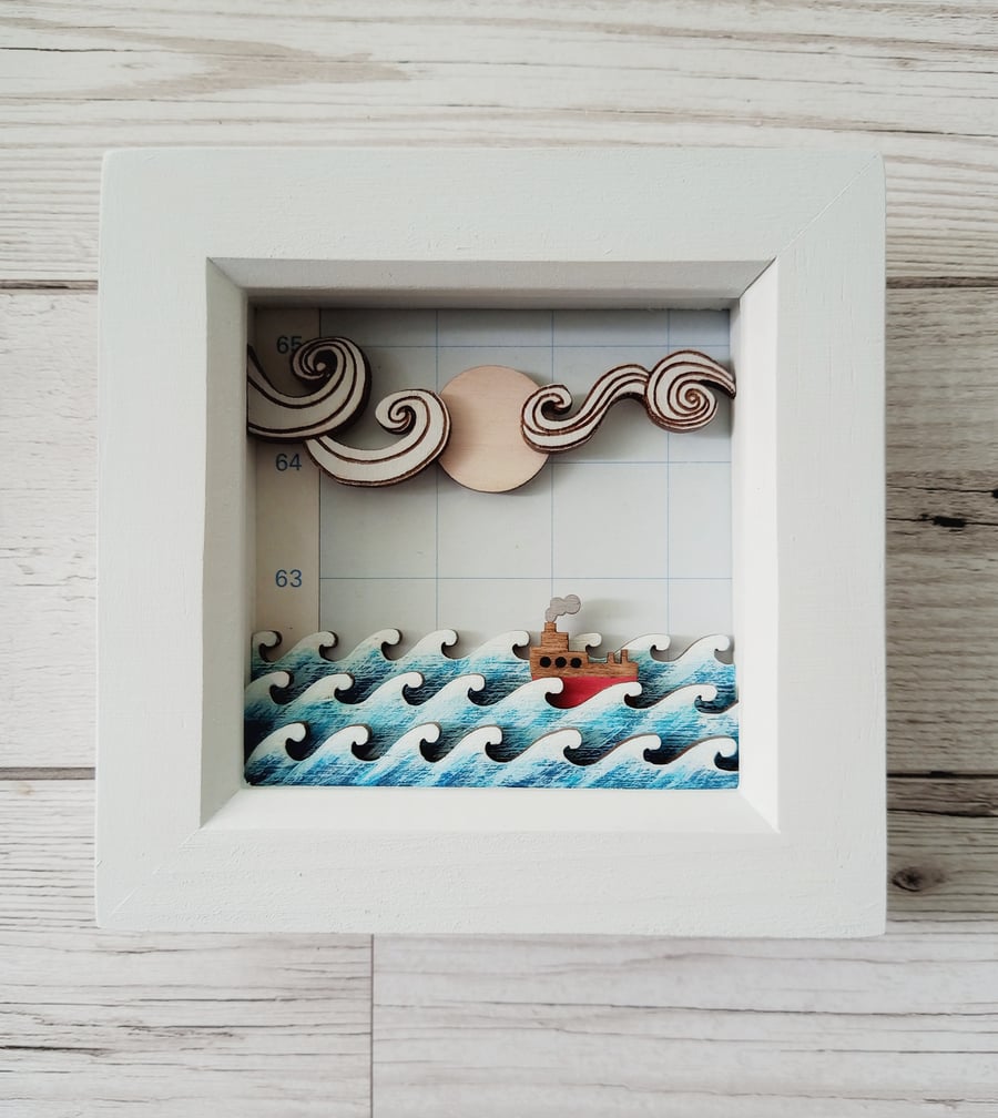 Boat Picture, Nautical Picture, Miniature Nautical Shadow Box, Maritime Diorama