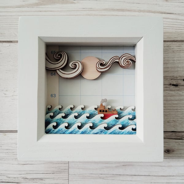 Boat Picture, Nautical Picture, Miniature Nautical Shadow Box, Maritime Diorama