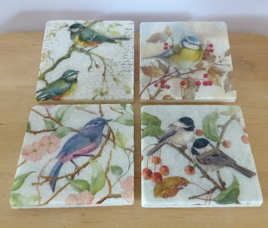 Set of 4 Marble 'Bird' Coasters