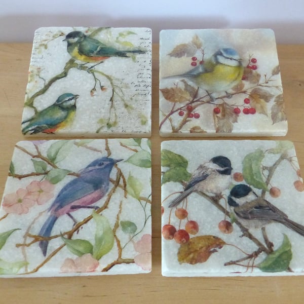 Set of 4 Marble 'Bird' Coasters