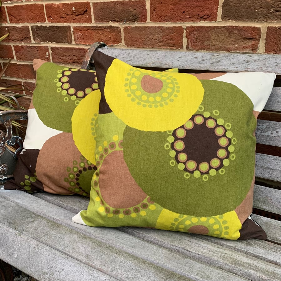 Retro print and denim cushion covers