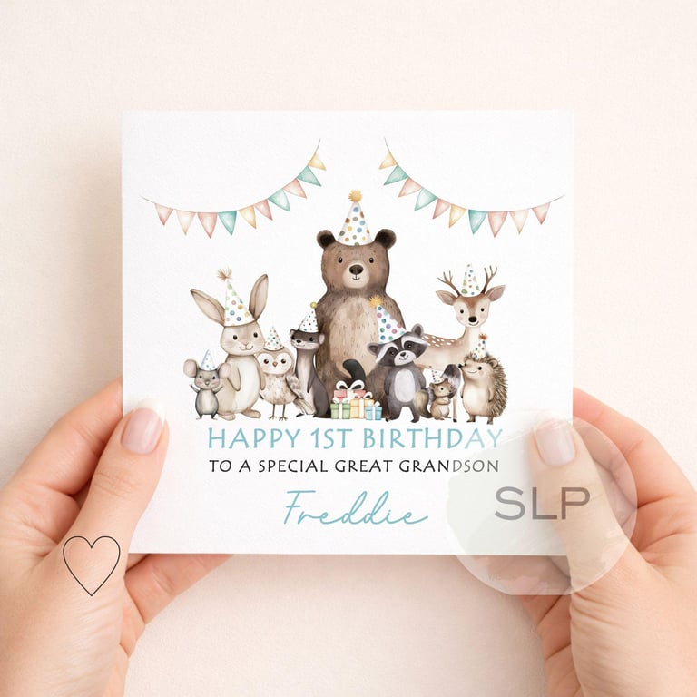 Personalised Woodland Animals Birthday Card Cute Forest Party Card for child