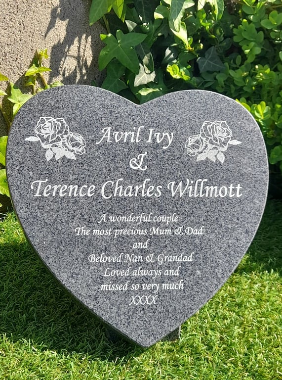  Memorial Grave Stone Grey Granite  Heart Memorial Grave Plaque GraveStone