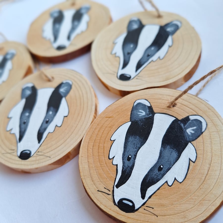 Badger Wood Slice Ornament