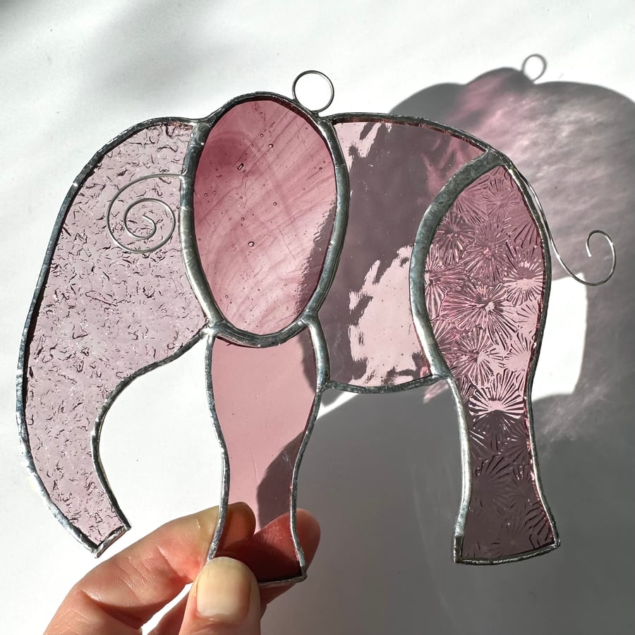 Stained Glass Large Elephant Suncatchers - Handmade Hanging Decoration - Pink