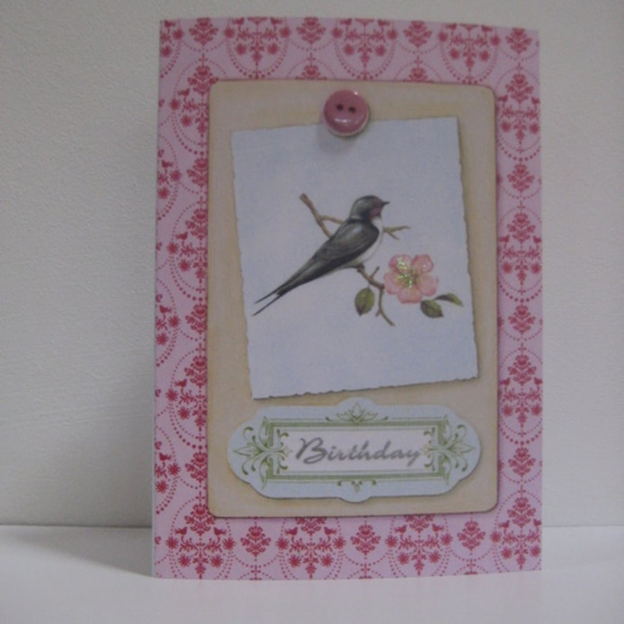 Vintage style birthday card with bird