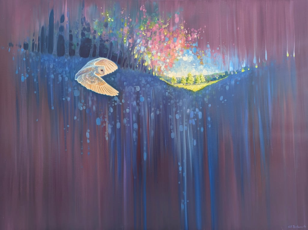 The Owls Haven is a magical realism style semi-abstract landscape 