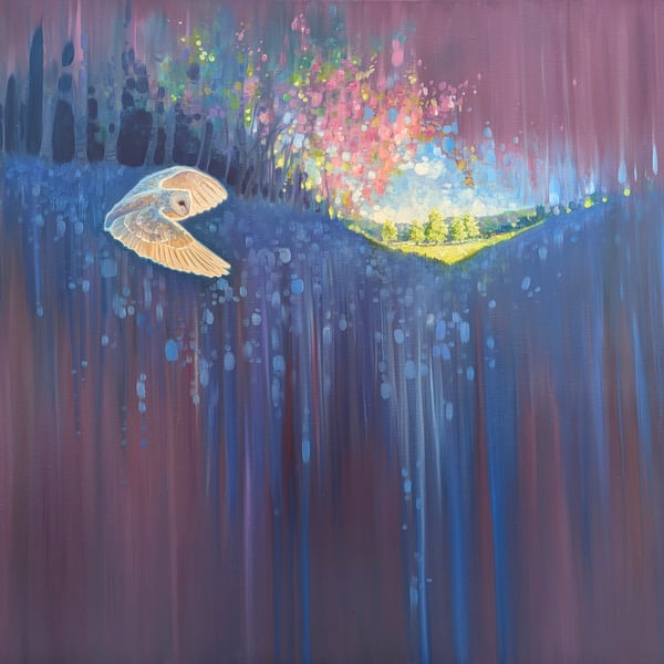 The Owls Haven is a magical realism style semi-abstract landscape 
