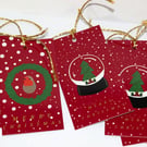 10 Christmas gift tags 'Robins and snow globes', gift wrapping accessory 