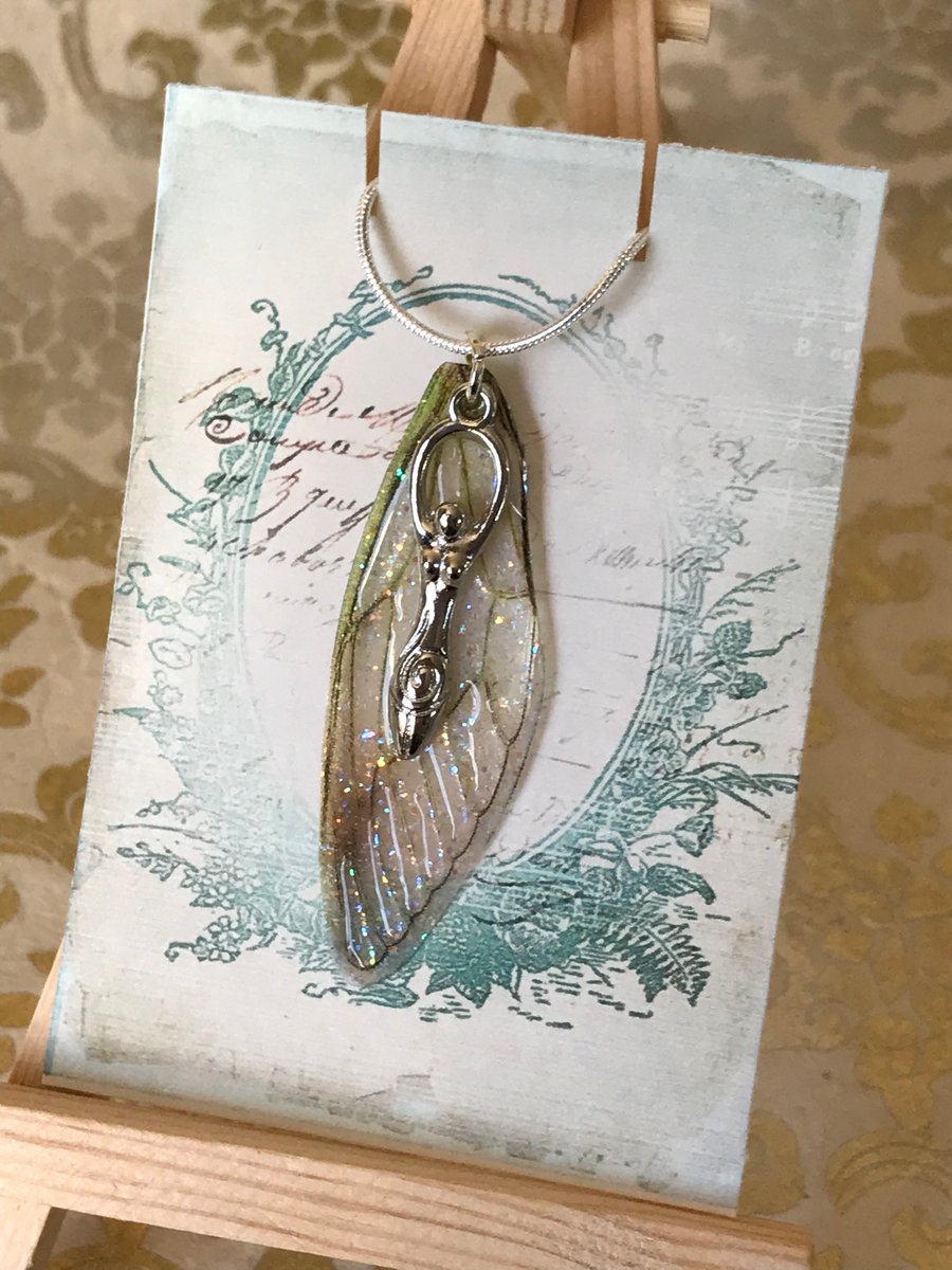 Earth Goddess Fairy Wing Sterling Silver Necklace