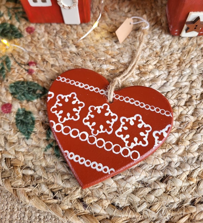 Beautiful Hand Painted Wooden Heart Christmas Decoration