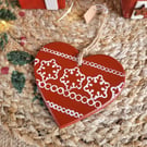 Beautiful Hand Painted Wooden Heart Christmas Decoration