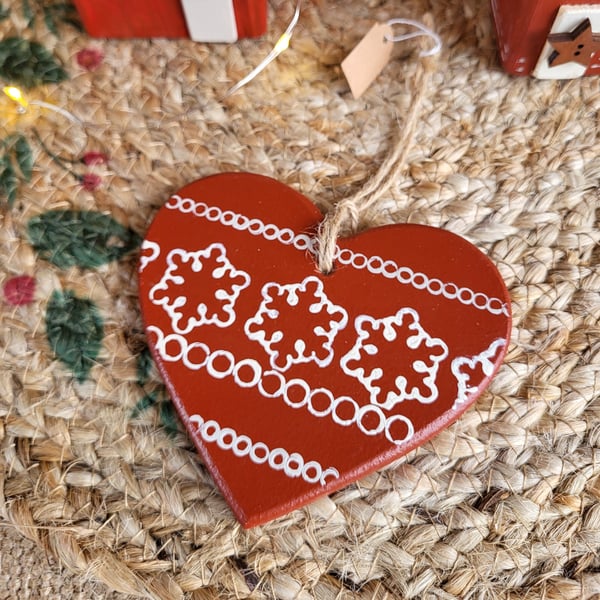 Beautiful Hand Painted Wooden Heart Christmas Decoration