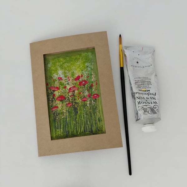 Original Art Hand Painted Card Of Poppy Field