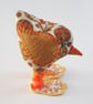 Orange Floral Freestanding Fabric Bird Ornament - Retro Textile Decor - Image 2