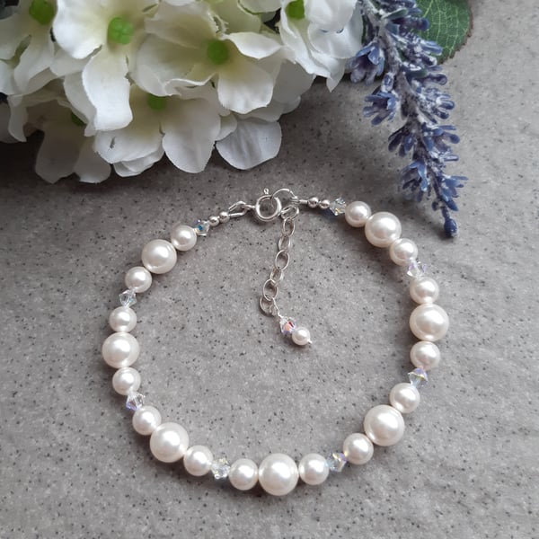 Sterling Silver Pearls and Crystals With Swarovski® Elements Bracelet