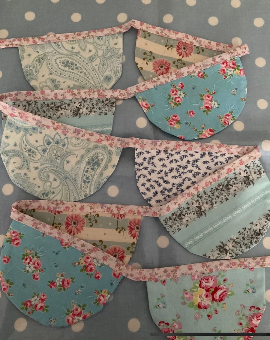 Blue Fabric scalloped bunting, cotton fabric bunting 