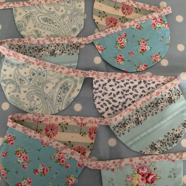 Blue Fabric scalloped bunting, cotton fabric bunting 