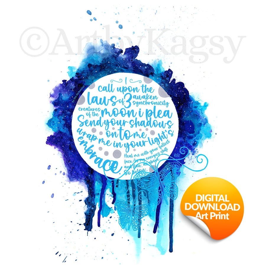 Full Moon Graphic Art with Spell, Affirmation for Letting Go (Digital Download)