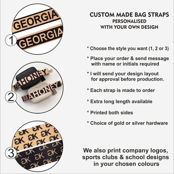 Personalised bag strap, custom print bag strap, bag strap with your design. 