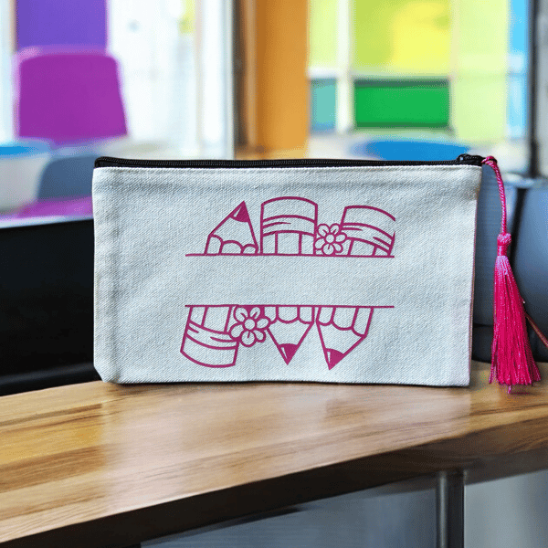 Personalised pencil case with tassel