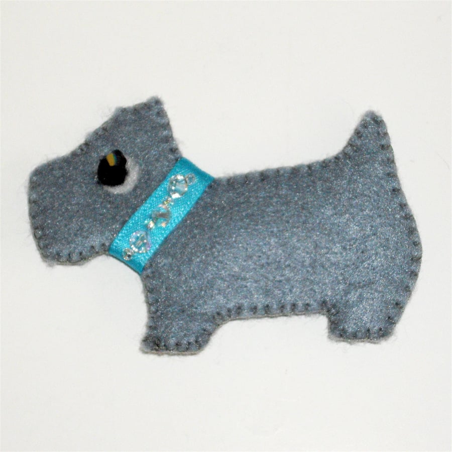 Cute Scottie Dog Brooch With Swarovski Crystal Beads