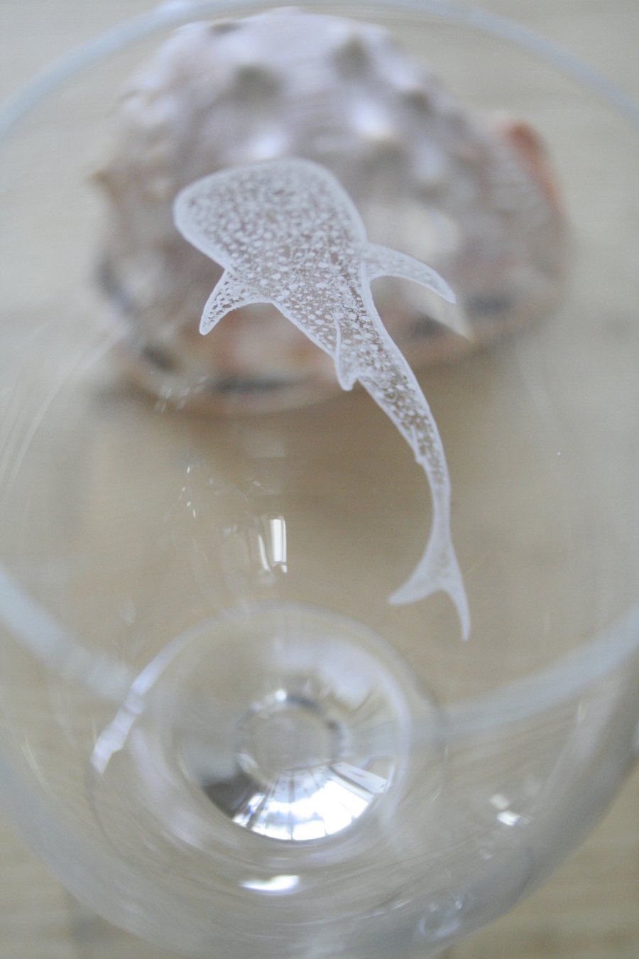 Pair of Hand Engraved Whale Shark Crystal Wine Glasses