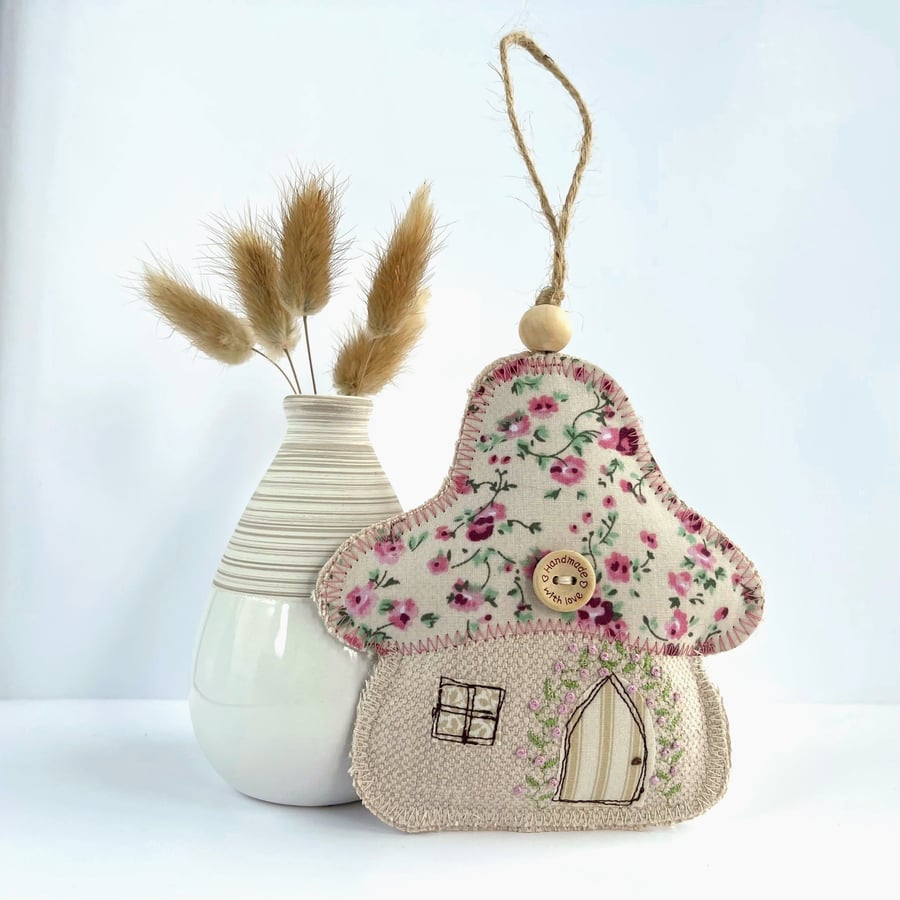 Toadstool House Hanging Decoration - Fabric Mushroom
