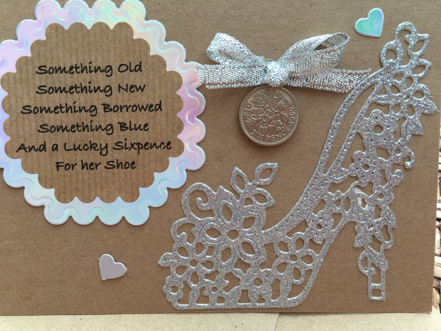Rustic Shabby Chic Lucky Sixpence Wedding Favour Gift Card Tattered Lace 
