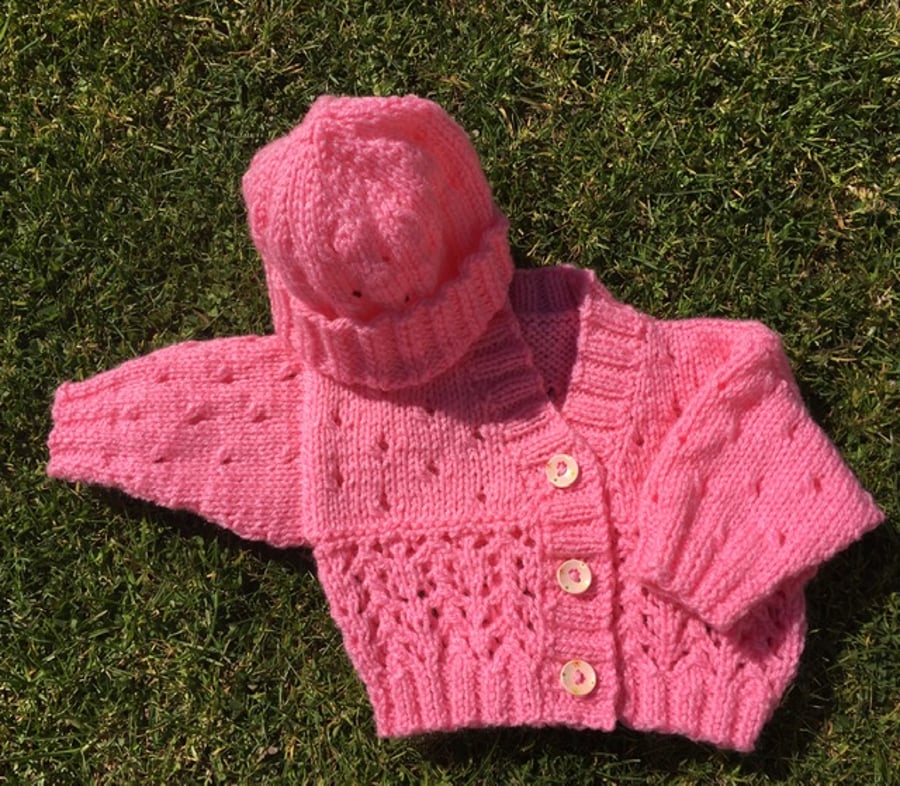 Baby Cardigan & Hat - Fondant Pink